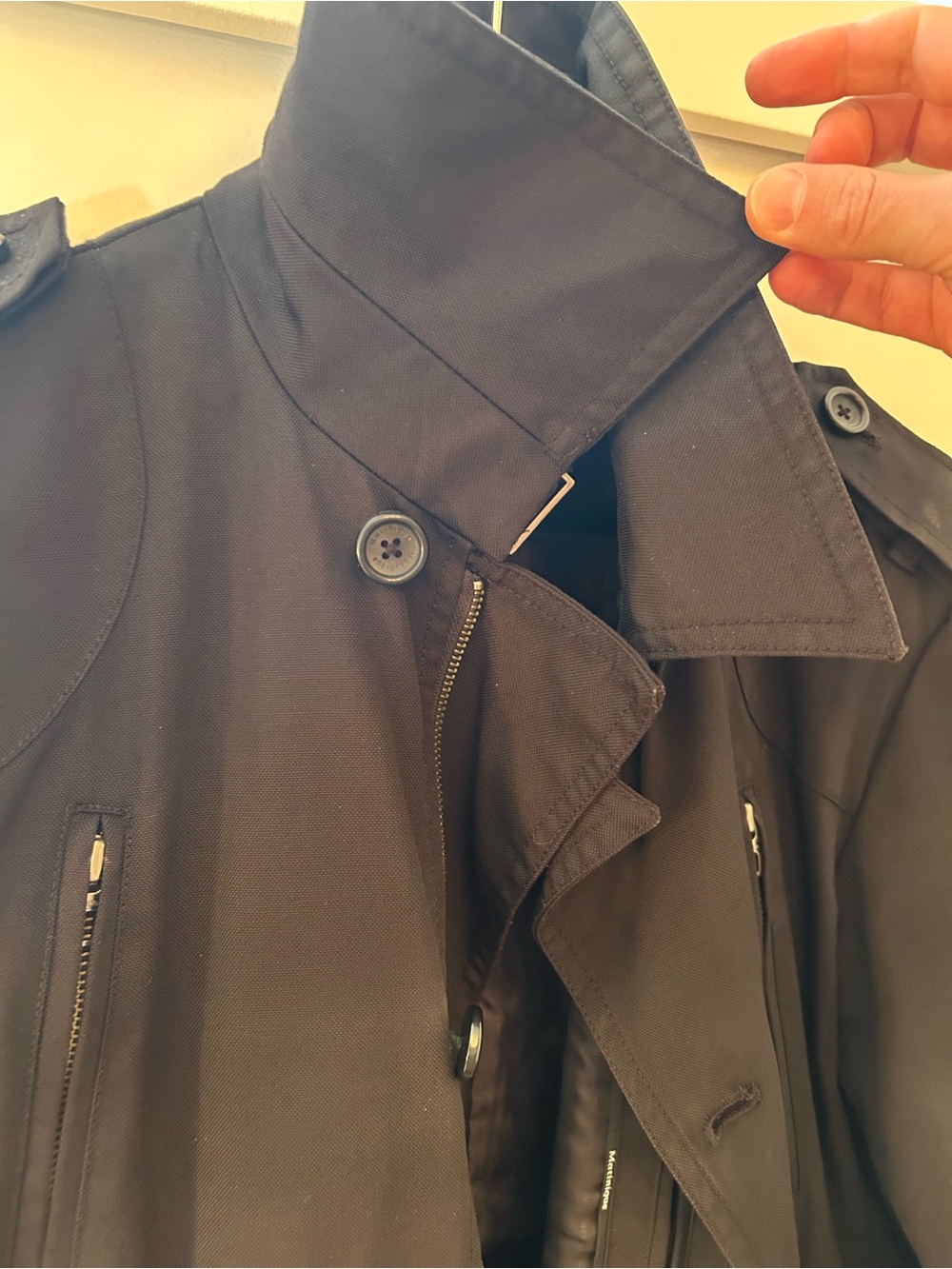 Men's Black Trench Coat with Belted Waist - Picture 8 of 10
